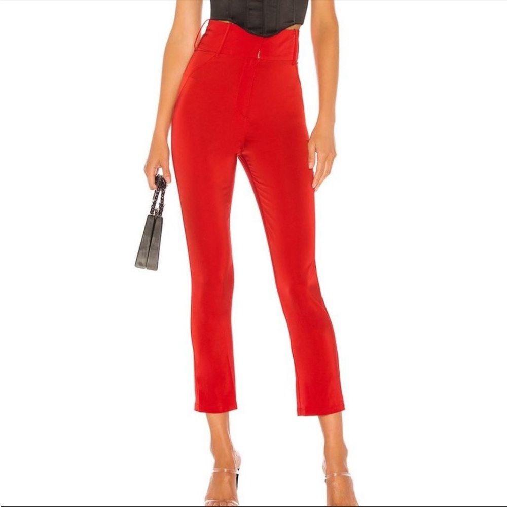 NBD Satin Cigarette Pant in red size XXS